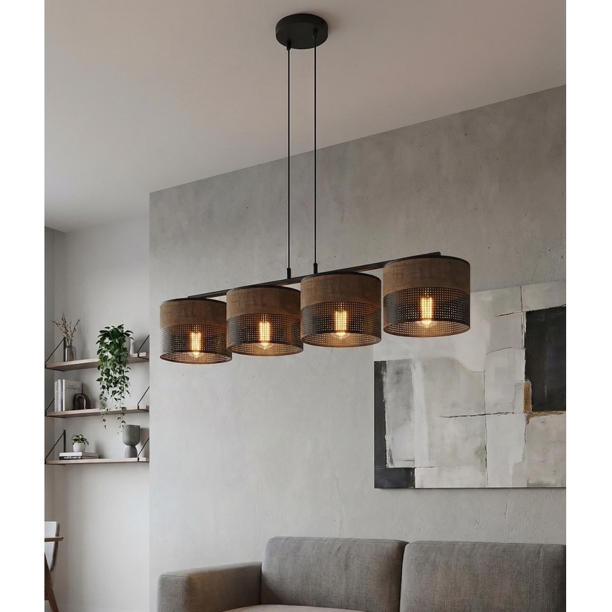 Lámpara colgante con cable KARBON 4xE27/15W/230V negro/marrón