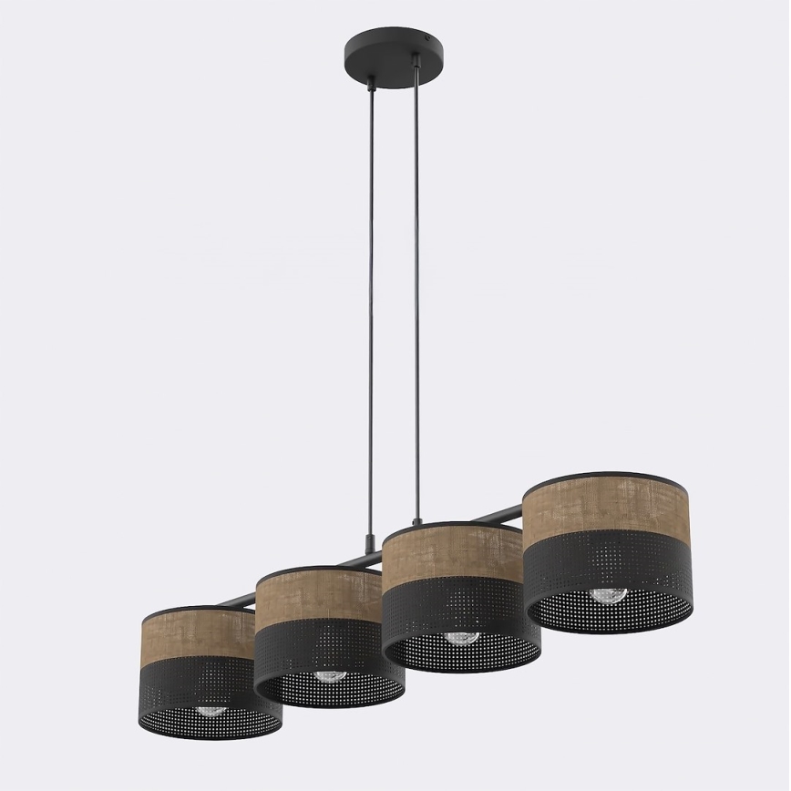 Lámpara colgante con cable KARBON 4xE27/15W/230V negro/marrón
