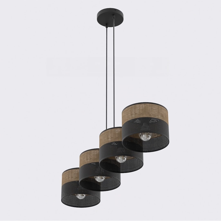 Lámpara colgante con cable KARBON 4xE27/15W/230V negro/marrón