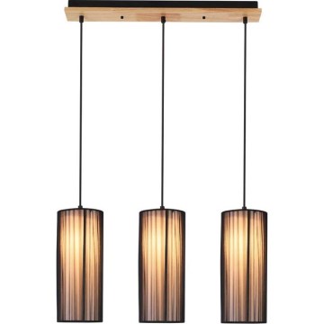 Lámpara colgante con cable KIOTO 3xE27/40W/230V negra/haya