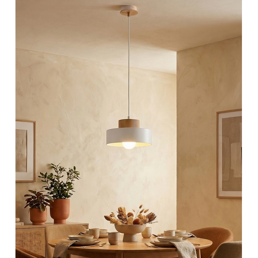 Lámpara colgante con cable KIVI 1xE27/15W/230V blanca