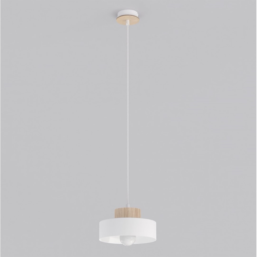 Lámpara colgante con cable KIVI 1xE27/15W/230V blanca