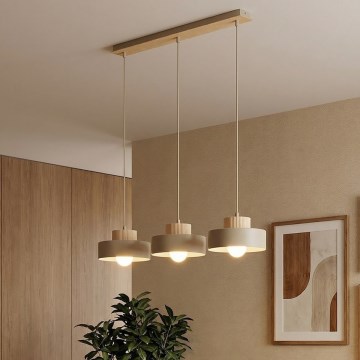 Lámpara colgante con cable KIVI 3xE27/15W/230V beige
