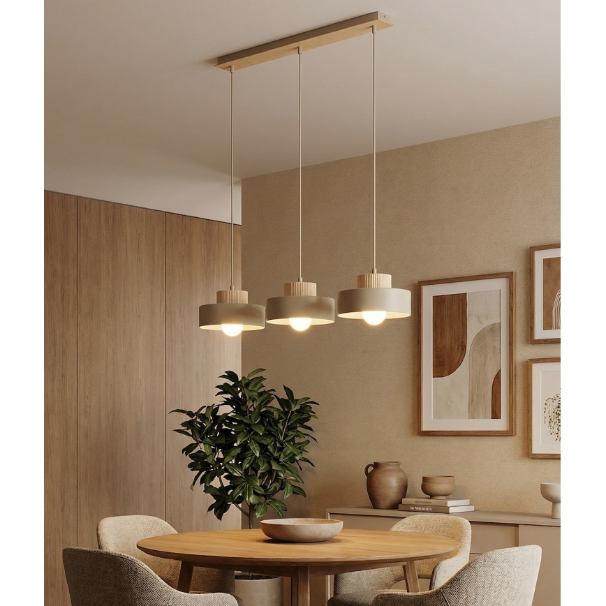 Lámpara colgante con cable KIVI 3xE27/15W/230V beige