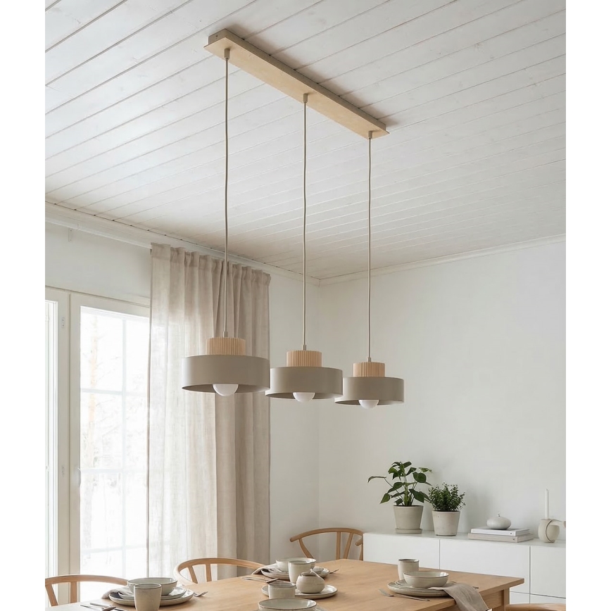 Lámpara colgante con cable KIVI 3xE27/15W/230V beige