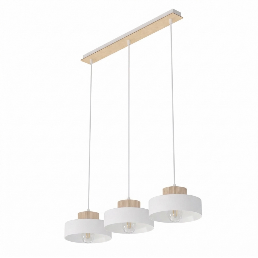 Lámpara colgante con cable KIVI 3xE27/15W/230V blanca