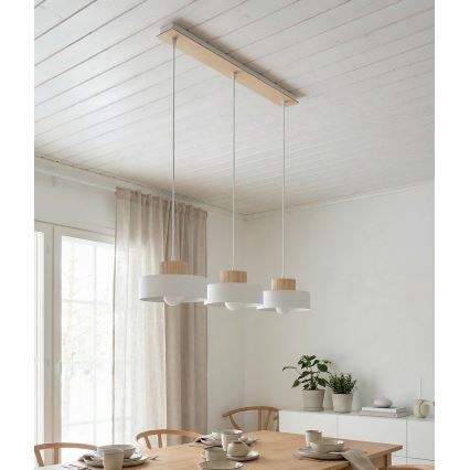 Lámpara colgante con cable KIVI 3xE27/15W/230V blanca