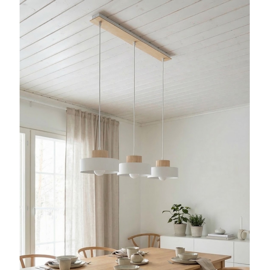 Lámpara colgante con cable KIVI 3xE27/15W/230V blanca