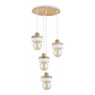 Lámpara colgante con cable LARSO 4xE27/15W/230V blanca/beige