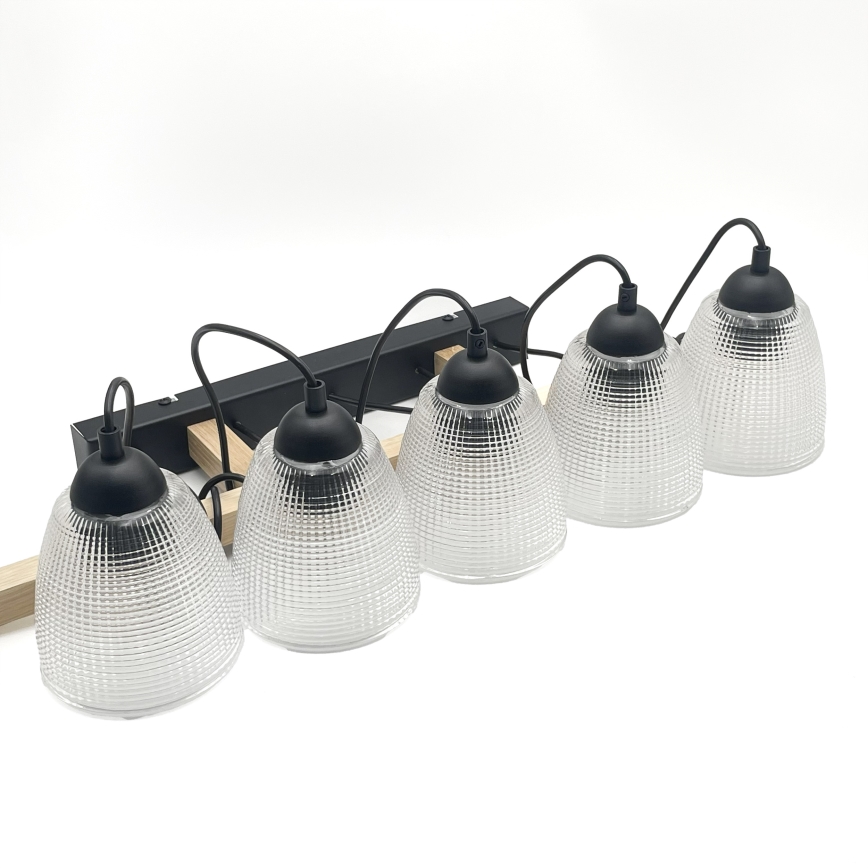 Lámpara colgante con cable LEANDRA 5xE27/15W/230V roble/negro