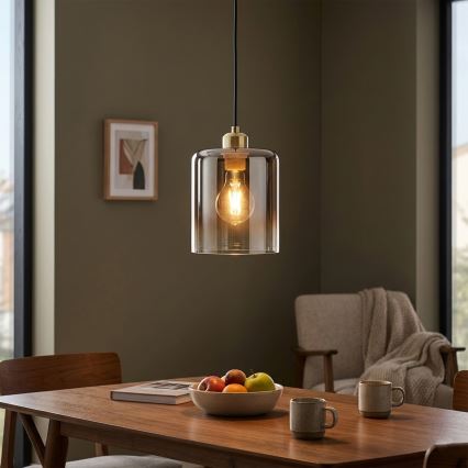 Lámpara colgante con cable LIAH 1xE27/15W/230V dorado/marrón ahumado