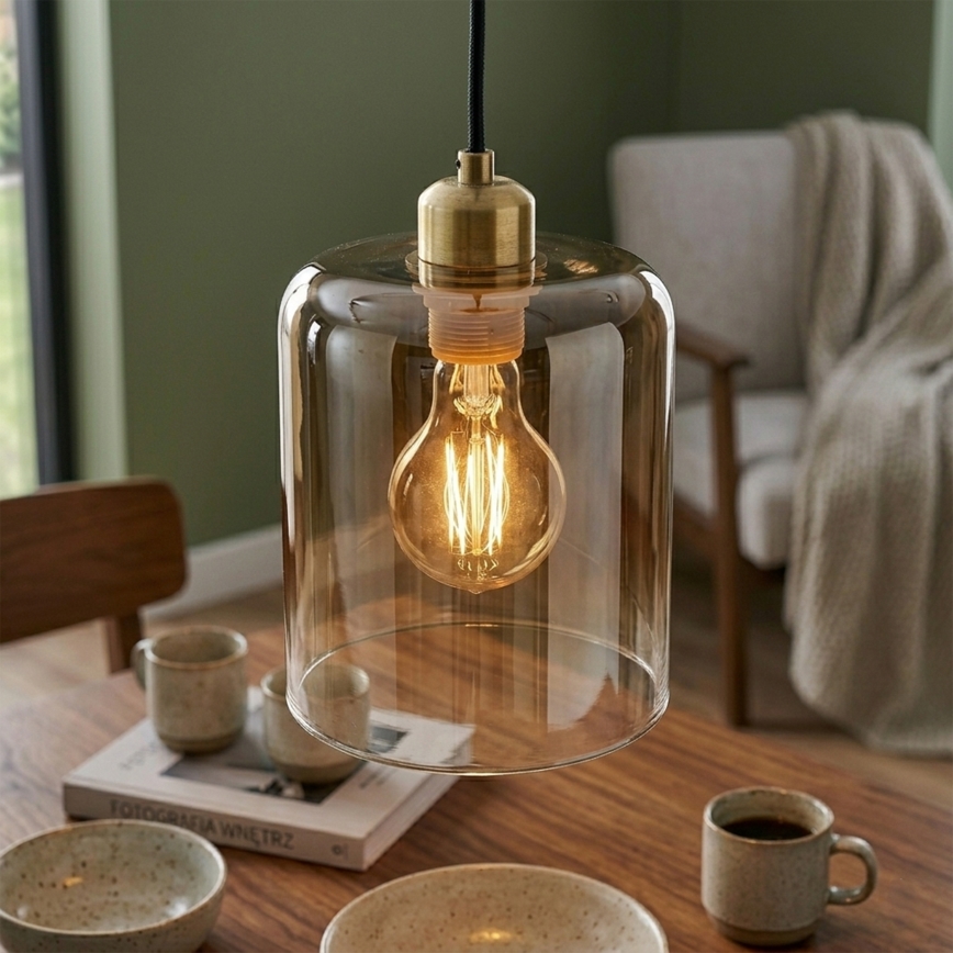 Lámpara colgante con cable LIAH 1xE27/15W/230V dorado/marrón ahumado