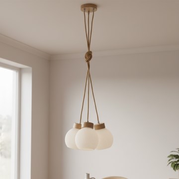 Lámpara colgante con cable LOOMIS 3xE27/15W/230V 130 cm beige/roble
