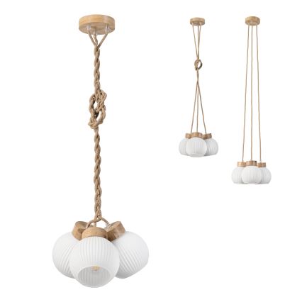 Lámpara colgante con cable LOOMIS 3xE27/15W/230V 130 cm beige/roble