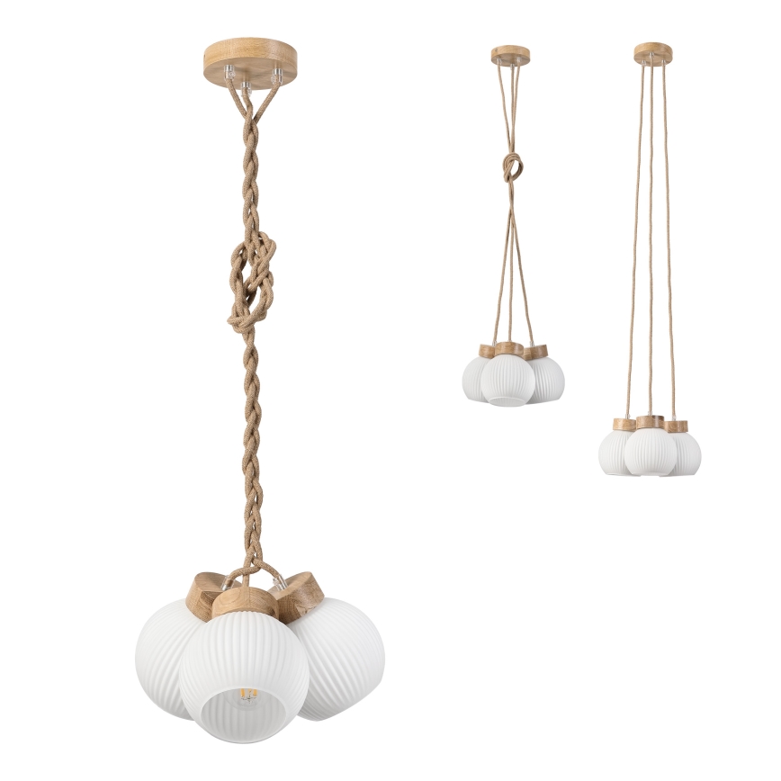 Lámpara colgante con cable LOOMIS 3xE27/15W/230V 130 cm beige/roble