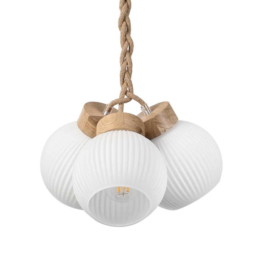 Lámpara colgante con cable LOOMIS 3xE27/15W/230V 130 cm beige/roble