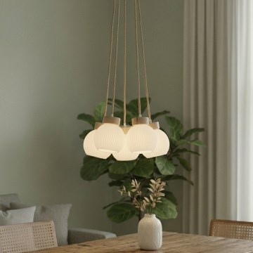 Lámpara colgante con cable LOOMIS 5xE27/15W/230V 130 cm beige/roble