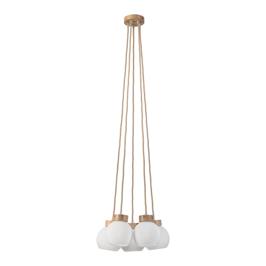 Lámpara colgante con cable LOOMIS 5xE27/15W/230V 130 cm beige/roble