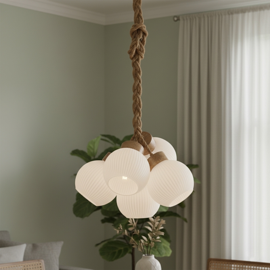 Lámpara colgante con cable LOOMIS 5xE27/15W/230V 130 cm beige/roble