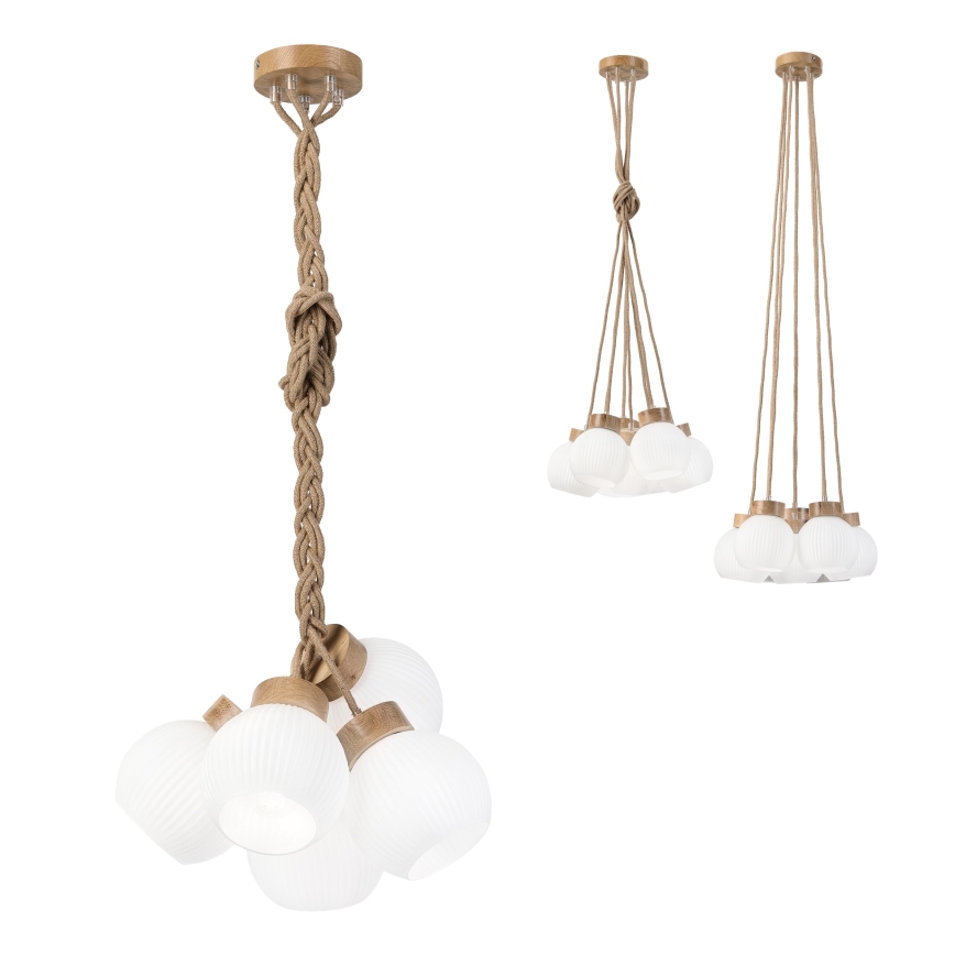 Lámpara colgante con cable LOOMIS 5xE27/15W/230V 130 cm beige/roble
