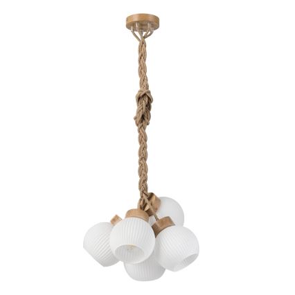 Lámpara colgante con cable LOOMIS 5xE27/15W/230V 130 cm beige/roble
