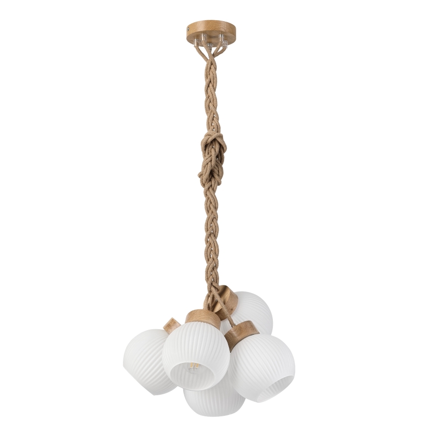Lámpara colgante con cable LOOMIS 5xE27/15W/230V 130 cm beige/roble