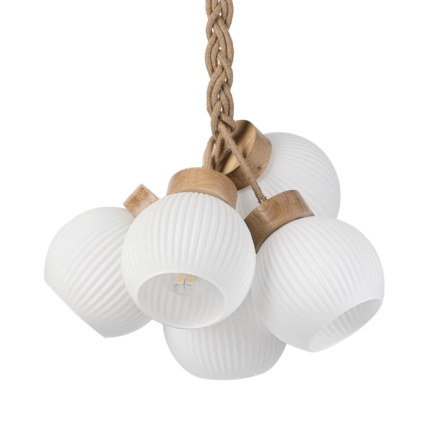 Lámpara colgante con cable LOOMIS 5xE27/15W/230V 130 cm beige/roble