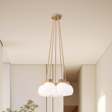 Lámpara colgante con cable LOOMIS 5xE27/15W/230V 83 cm beige/roble