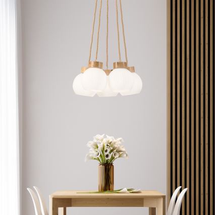 Lámpara colgante con cable LOOMIS 5xE27/15W/230V 83 cm beige/roble