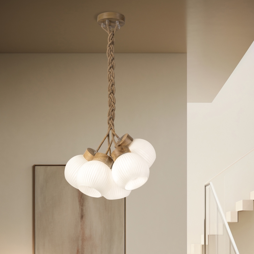 Lámpara colgante con cable LOOMIS 5xE27/15W/230V 83 cm beige/roble