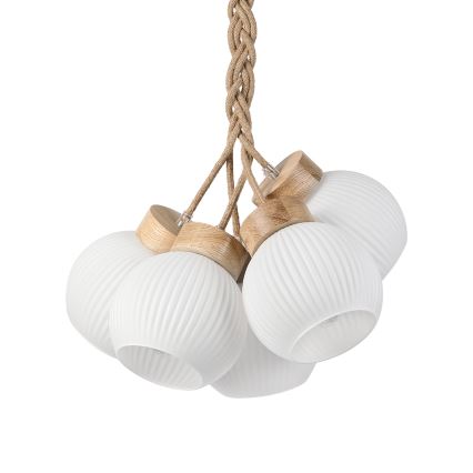 Lámpara colgante con cable LOOMIS 5xE27/15W/230V 83 cm beige/roble