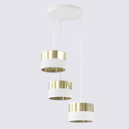 Lámpara colgante con cable LUX 3xE27/15W/230V blanco/dorado