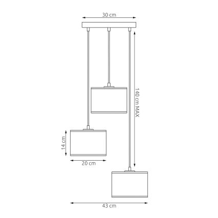 Lámpara colgante con cable LUX 3xE27/15W/230V blanco/dorado