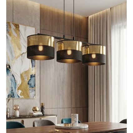 Lámpara colgante con cable LUX 3xE27/15W/230V negra/dorada
