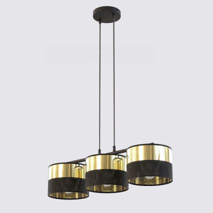 Lámpara colgante con cable LUX 3xE27/15W/230V negra/dorada