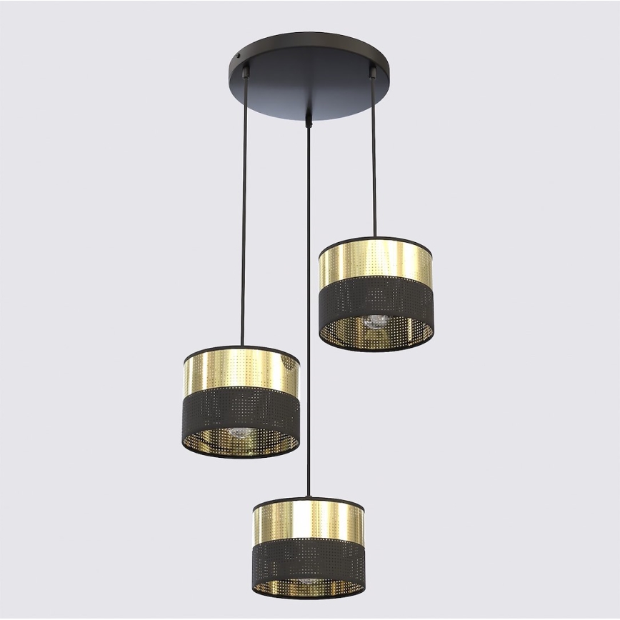 Lámpara colgante con cable LUX 3xE27/15W/230V negra/dorada