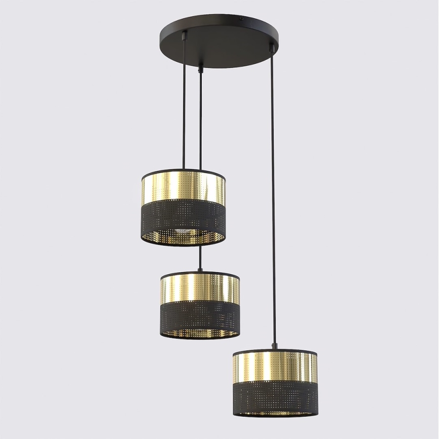 Lámpara colgante con cable LUX 3xE27/15W/230V negra/dorada