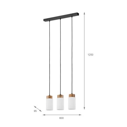 Lámpara colgante con cable MARKUS 3xE27/15W/230V negro/roble
