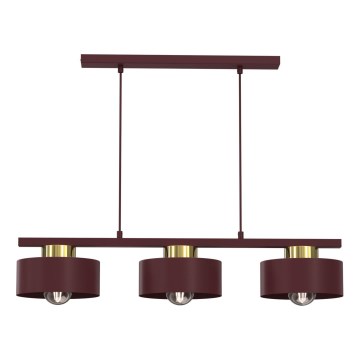 Lámpara colgante con cable MARTI 3xE27/15W/230V burdeos/dorado
