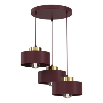 Lámpara colgante con cable MARTI 3xE27/15W/230V burdeos/dorado