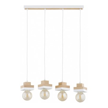 Lámpara colgante con cable MIKO 4xE27/15W/230V blanca/beige