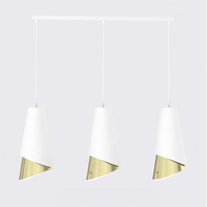 Lámpara colgante con cable MODA 3xE27/15W/230V blanca/dorada