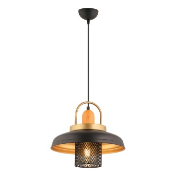 Lámpara colgante con cable MONZA 1xE27/40W/230V, diámetro 32 cm, negro/dorado