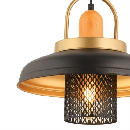 Lámpara colgante con cable MONZA 1xE27/40W/230V, diámetro 32 cm, negro/dorado