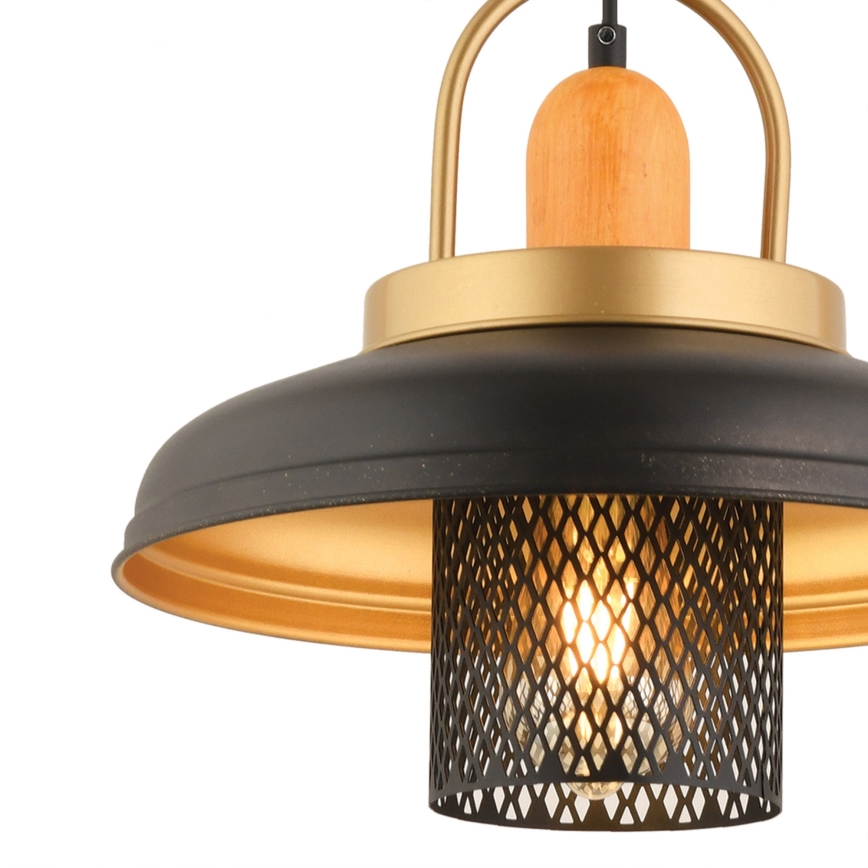 Lámpara colgante con cable MONZA 1xE27/40W/230V, diámetro 32 cm, negro/dorado
