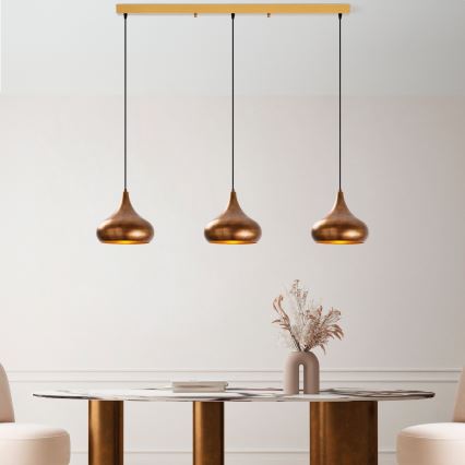 Lámpara colgante con cable MUBA 3xE27/40W/230V, acabado en cobre