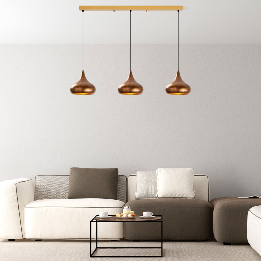 Lámpara colgante con cable MUBA 3xE27/40W/230V, acabado en cobre