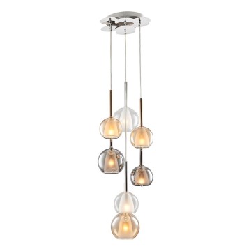 Lámpara colgante con cable MUSCAT 7xE14/40W/230V ahumada/dorada/transparente
