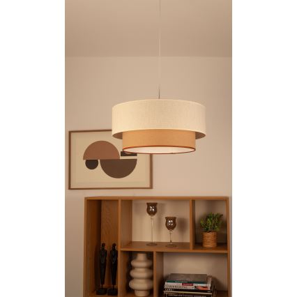Lámpara colgante con cable NATIA, 1xE27 (60W, 230V), diámetro 45 cm, blanco/marrón