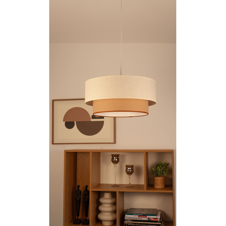 Lámpara colgante con cable NATIA, 1xE27 (60W, 230V), diámetro 45 cm, blanco/marrón